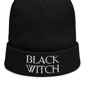 Black Witch Beanie Embroidered Knit Hat Goth Grunge Halloween